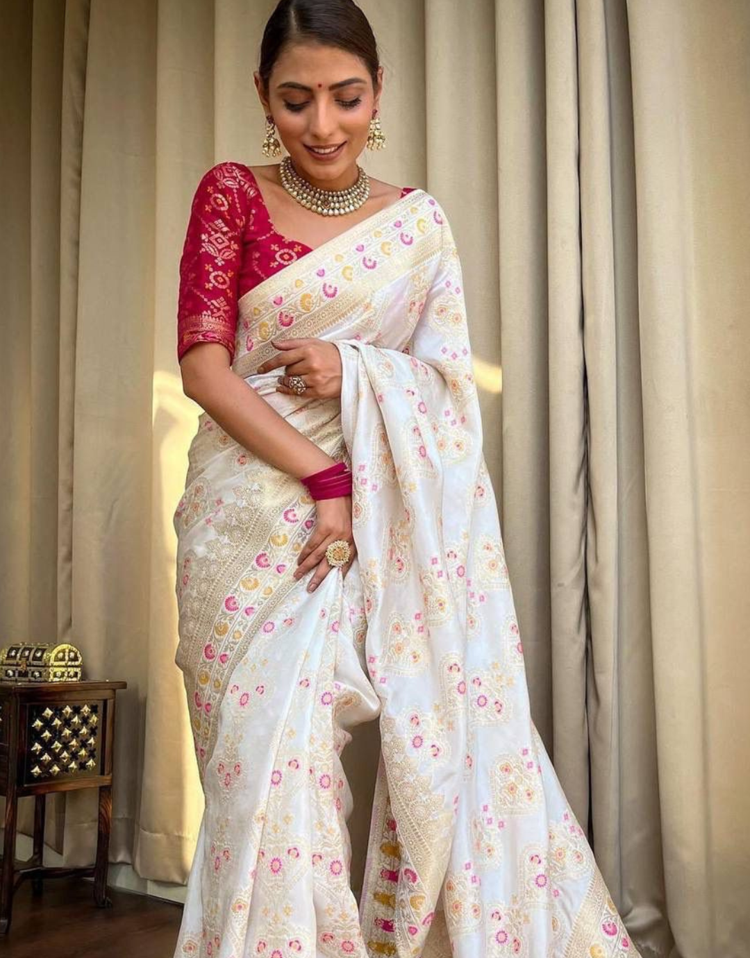 Tisha White Banarasi Saree