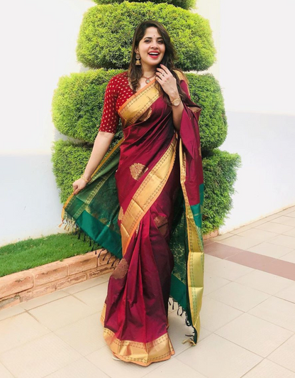 Seema Red Dark Kanchipuram saree