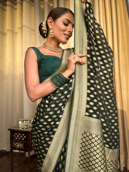 Kaya Green Banarasi Silk Saree