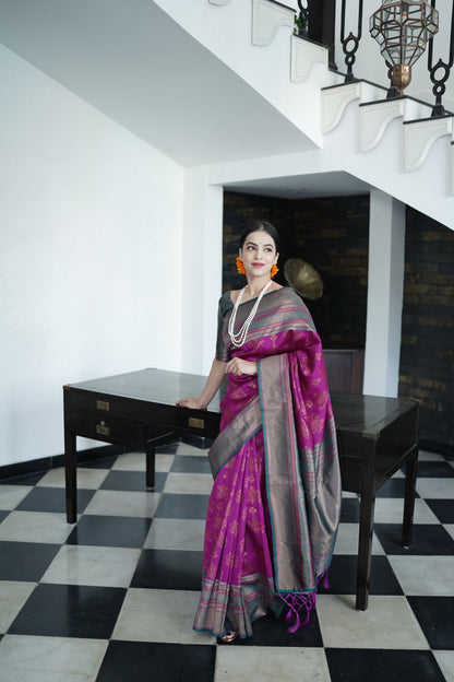 Inspiring Violet Soft Banarasi Silk Saree