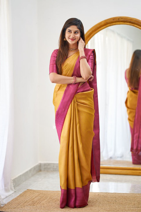 Kali Yellow Soft Silk Saree