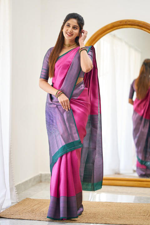 Kali Pink Soft Silk Saree