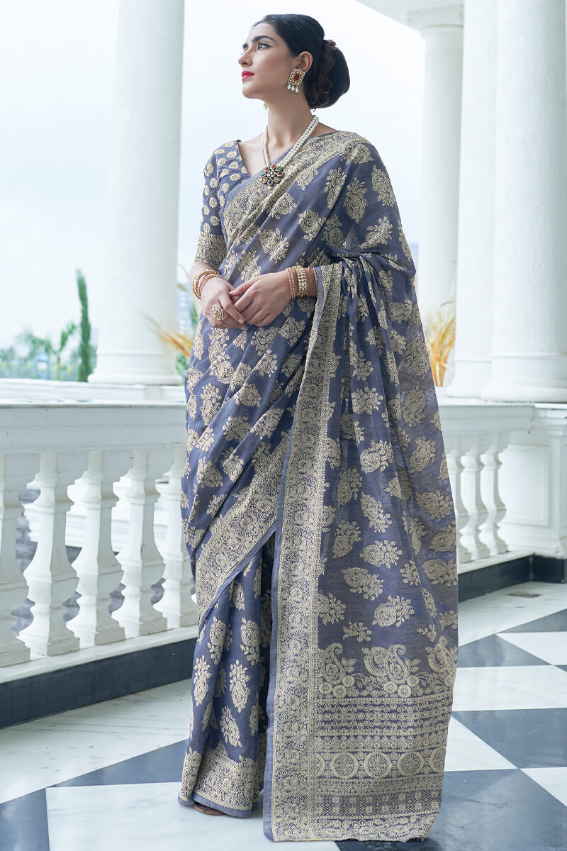 Light Blue Aakshi Lucknowi Cotton Silk Saree