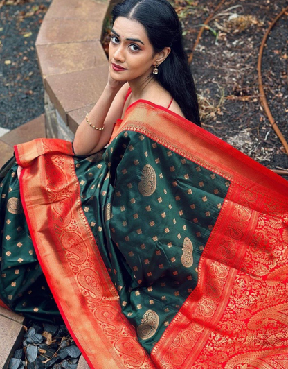 Heta Green Litchi Silk Saree