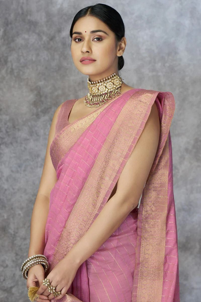 Valkyra Threads - Pink Pure Khadi cotton Saree