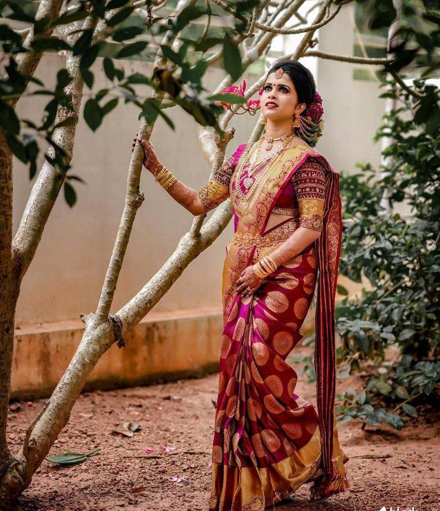 Viha Wine Banarasi Silk Saree