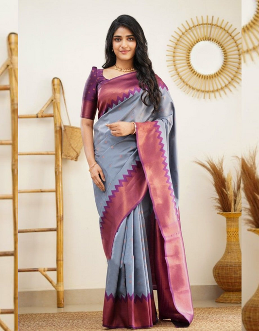 Ishika Cool Grey Kanchipuram Saree