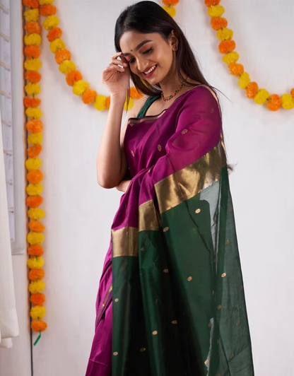 Freya Pink-Green Cotton Silk Saree