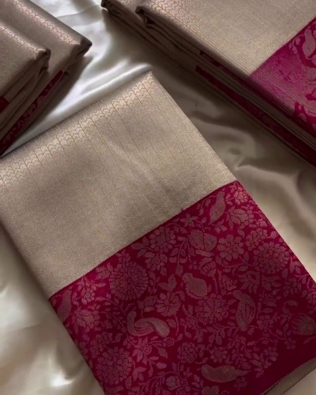 Tanaya - Gold Silk Saree with Rani Pink Brocade Border
