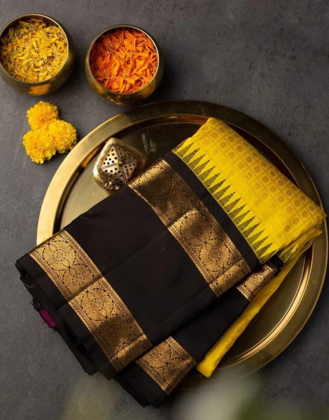 Maya Yellow-Black Kanchipuram Saree