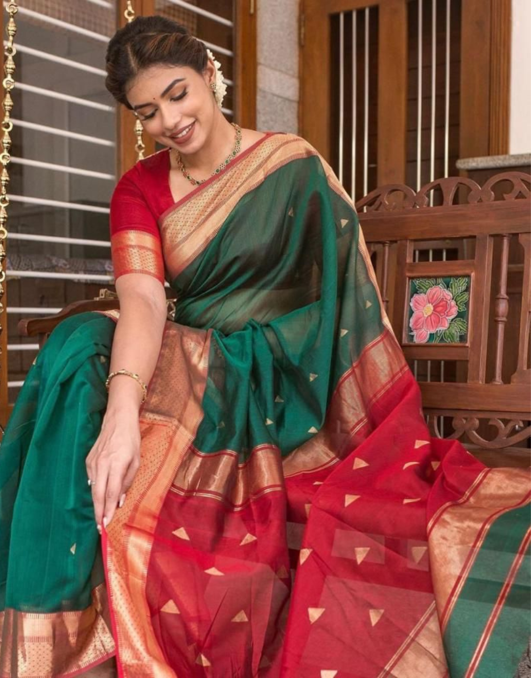 Somya Green Linen Cotton Saree