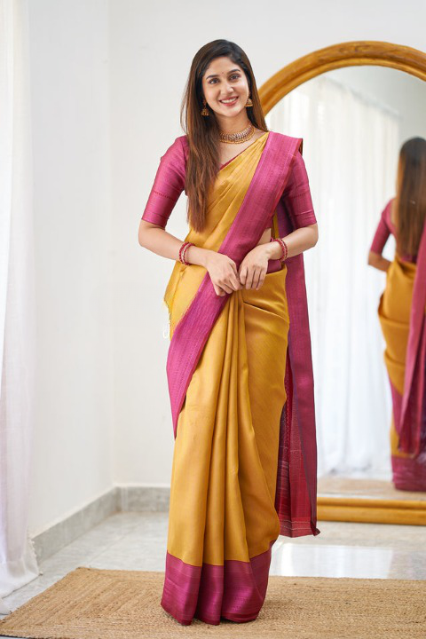 Kali Yellow Soft Silk Saree