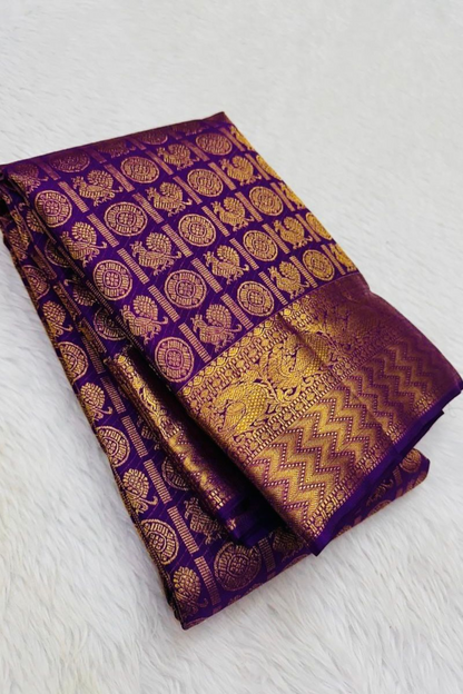 Dazzling Brocade - Purple Banarasi Soft Silk Saree