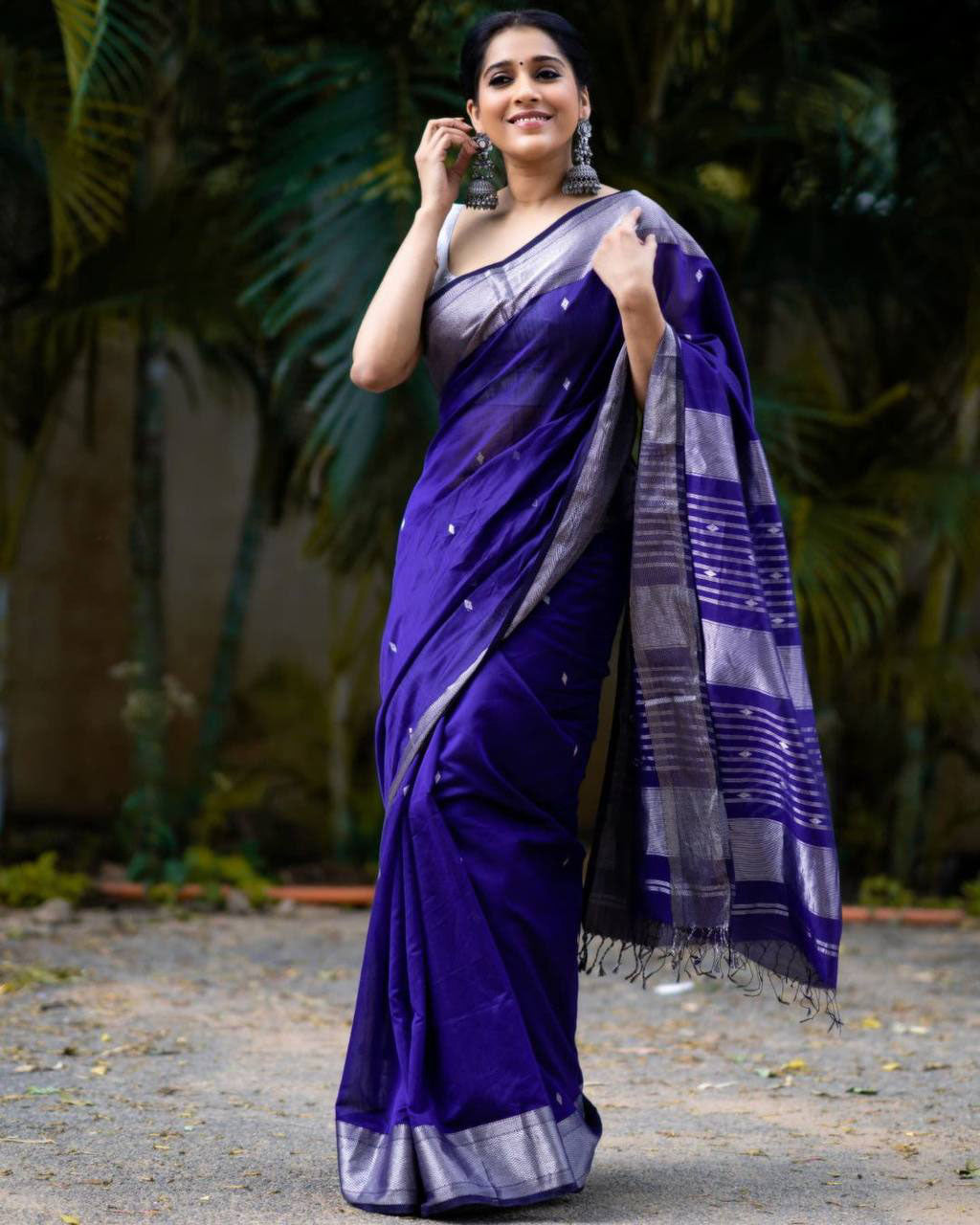 Midnight Elegance Silver Zari Cotton Silk Saree