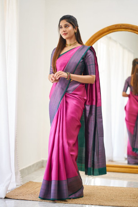 Kali Pink Soft Silk Saree