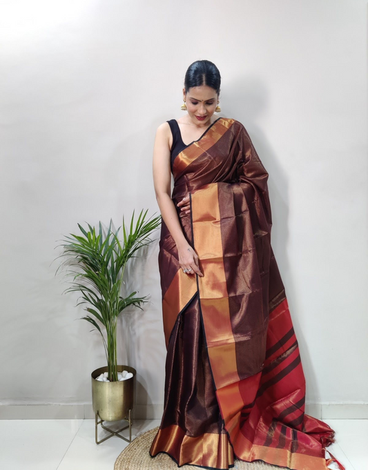 Reeva Brown Soft Silk Saree