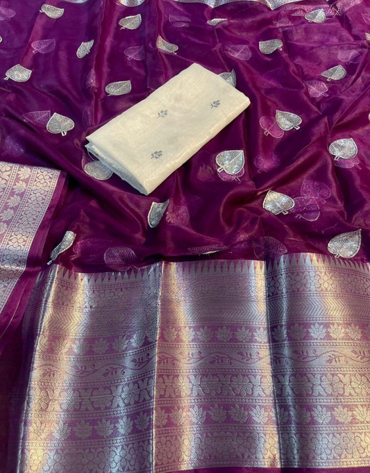 Devika Wine Organza Silk Saree