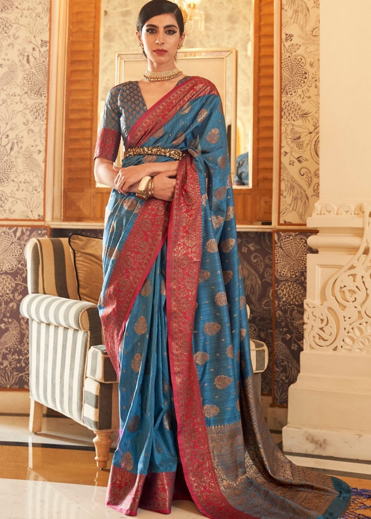 Marble Blue Keri Kanjivaram Silk Saree