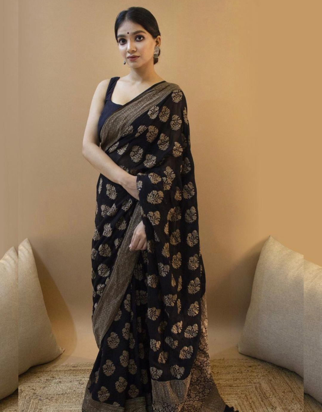 Rekha Black Soft Silk saree