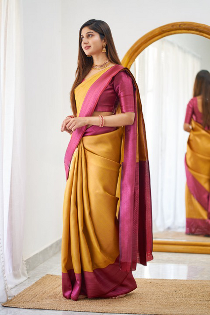 Kali Yellow Soft Silk Saree