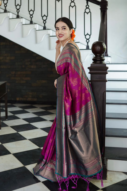 Inspiring Violet Soft Banarasi Silk Saree