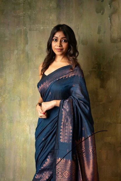 Sunrise Zephyr - Blue Soft Silk Saree