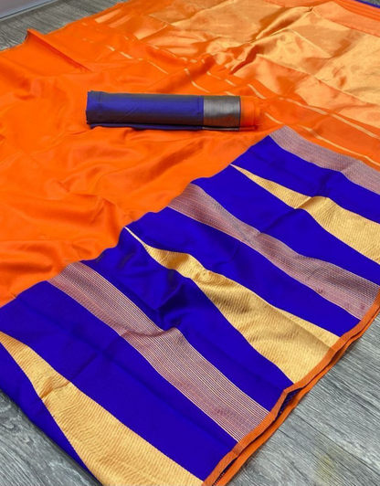 Bhumee Orange Soft Silk Saree