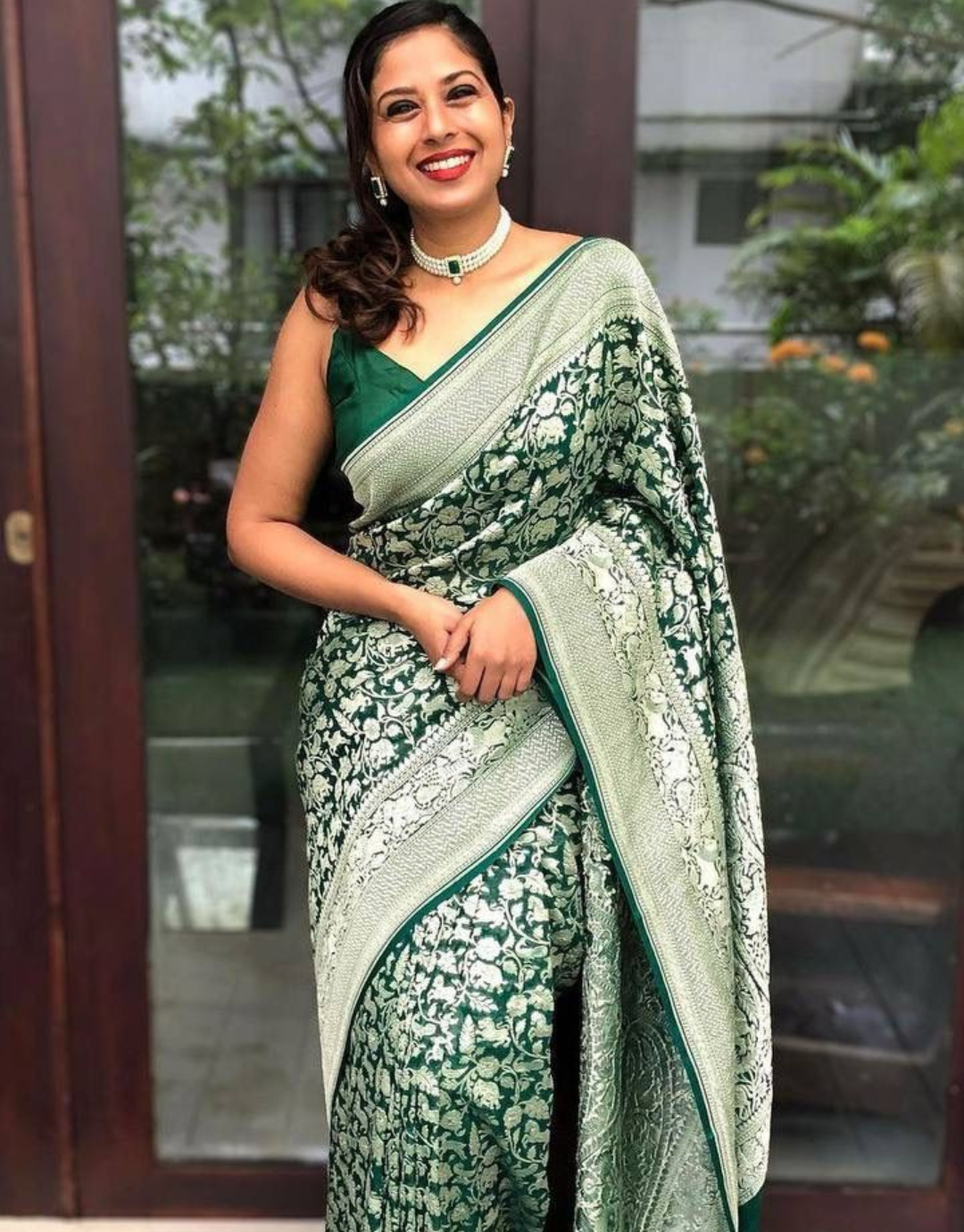 Seema Dark Green Banarasi Saree