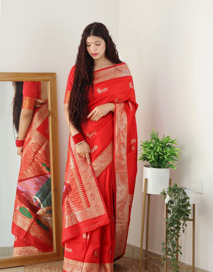 Ishika Red Soft Banarasi Silk Saree