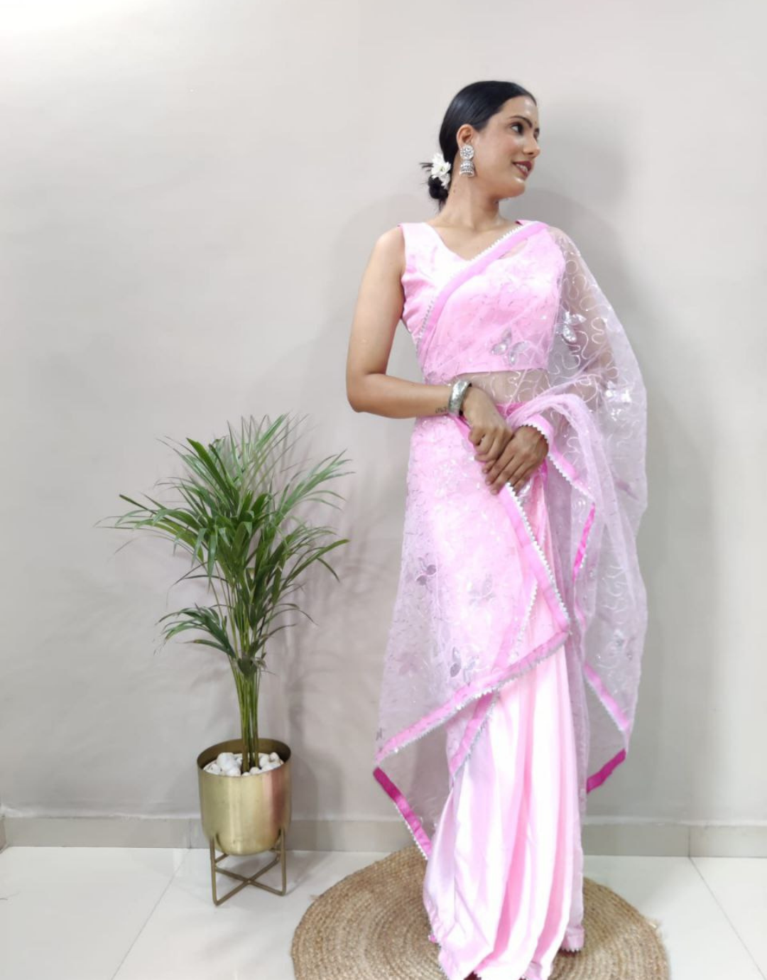 Ruhi Baby Pink Ready To Wear Soft Silk Saree