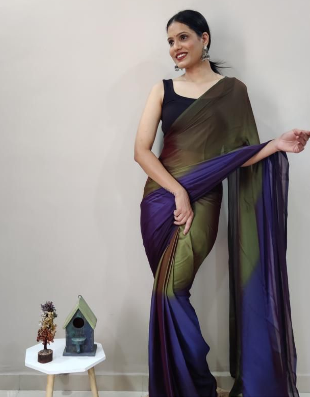 Kinjal Green-Blue Ready To Wear Saree