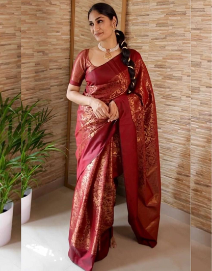 Manvi Maroon Banarasi Silk Saree