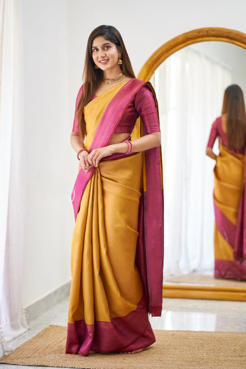 Kali Yellow Soft Silk Saree