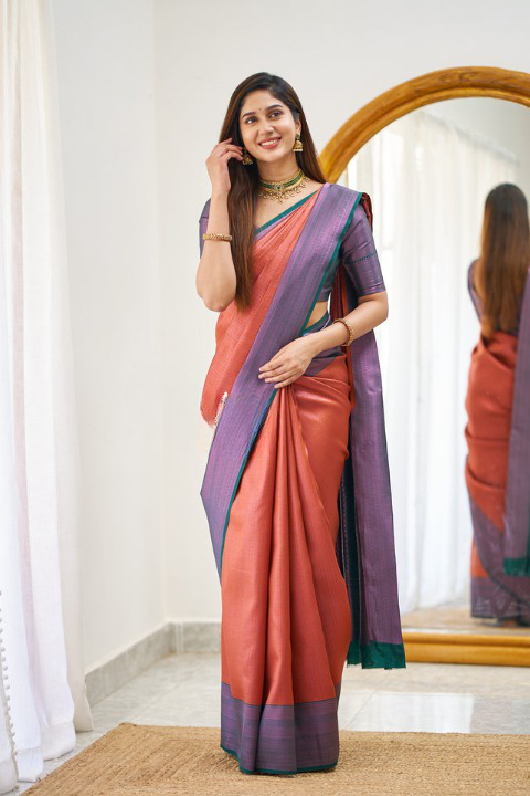 Kali Orange Soft Silk Saree