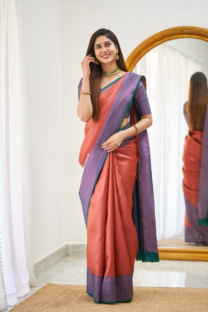 Kali Orange Soft Silk Saree