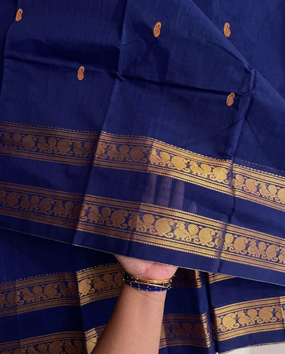 Sahithi - Royal Blue Zari Motif Border Kanchipuram Silk Saree