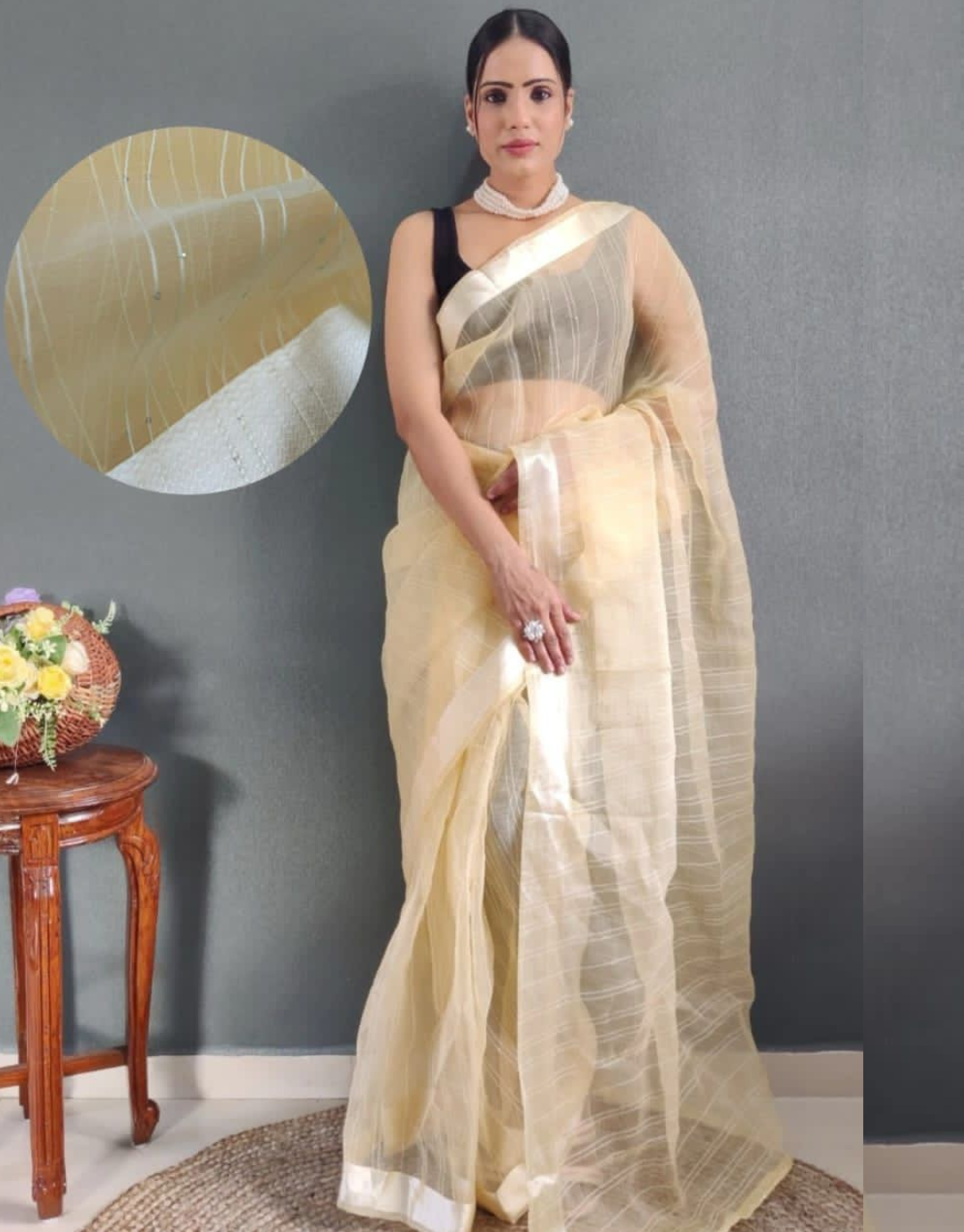 Meena Yellow Ready To Wear Organza Saree