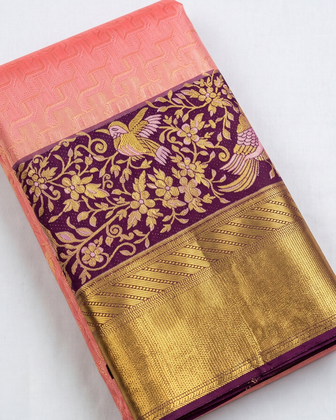 Chaavi - Peach Pink Brocade Banarasi Saree