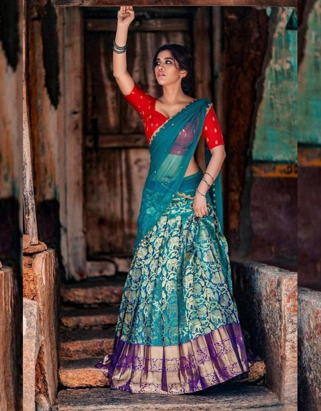 Himanshi Red-Prussian Blue Kanchipuram Lehenga Choli