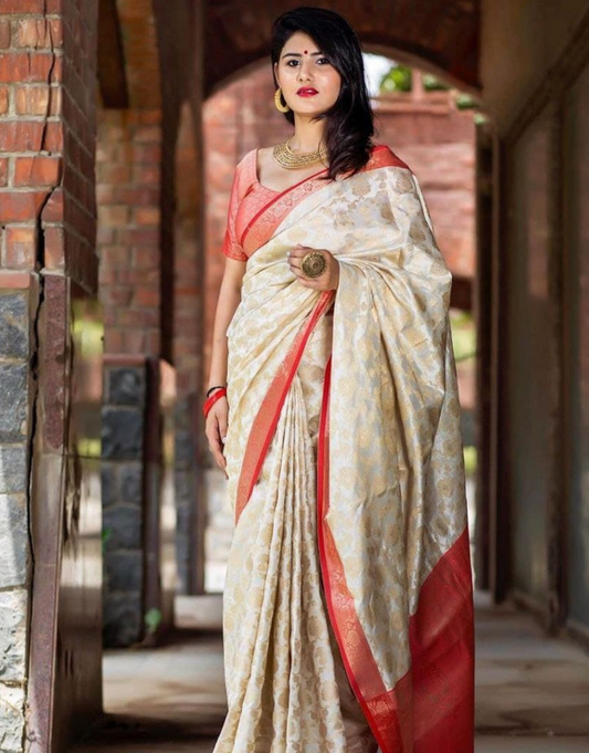 Yamini Off White Kanchipuram Saree