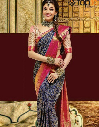 Usha Navy Blue Kanchipuram saree