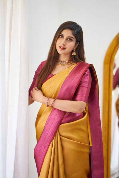 Kali Yellow Soft Silk Saree