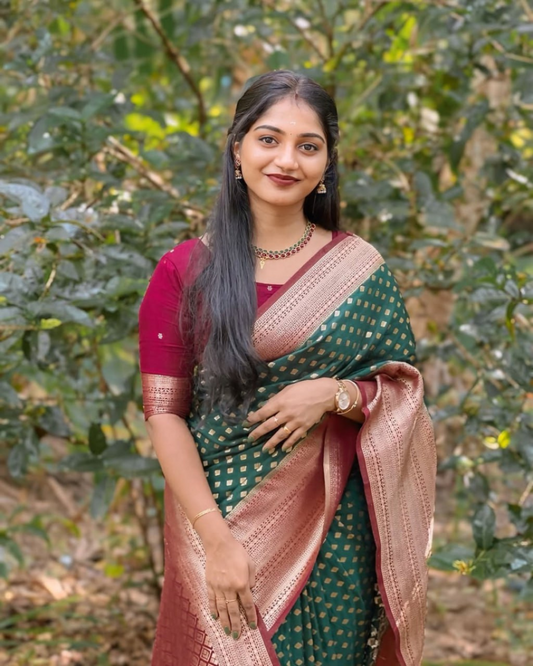 Mishka - Bottle Green Saree with Rose Gold Zari Border