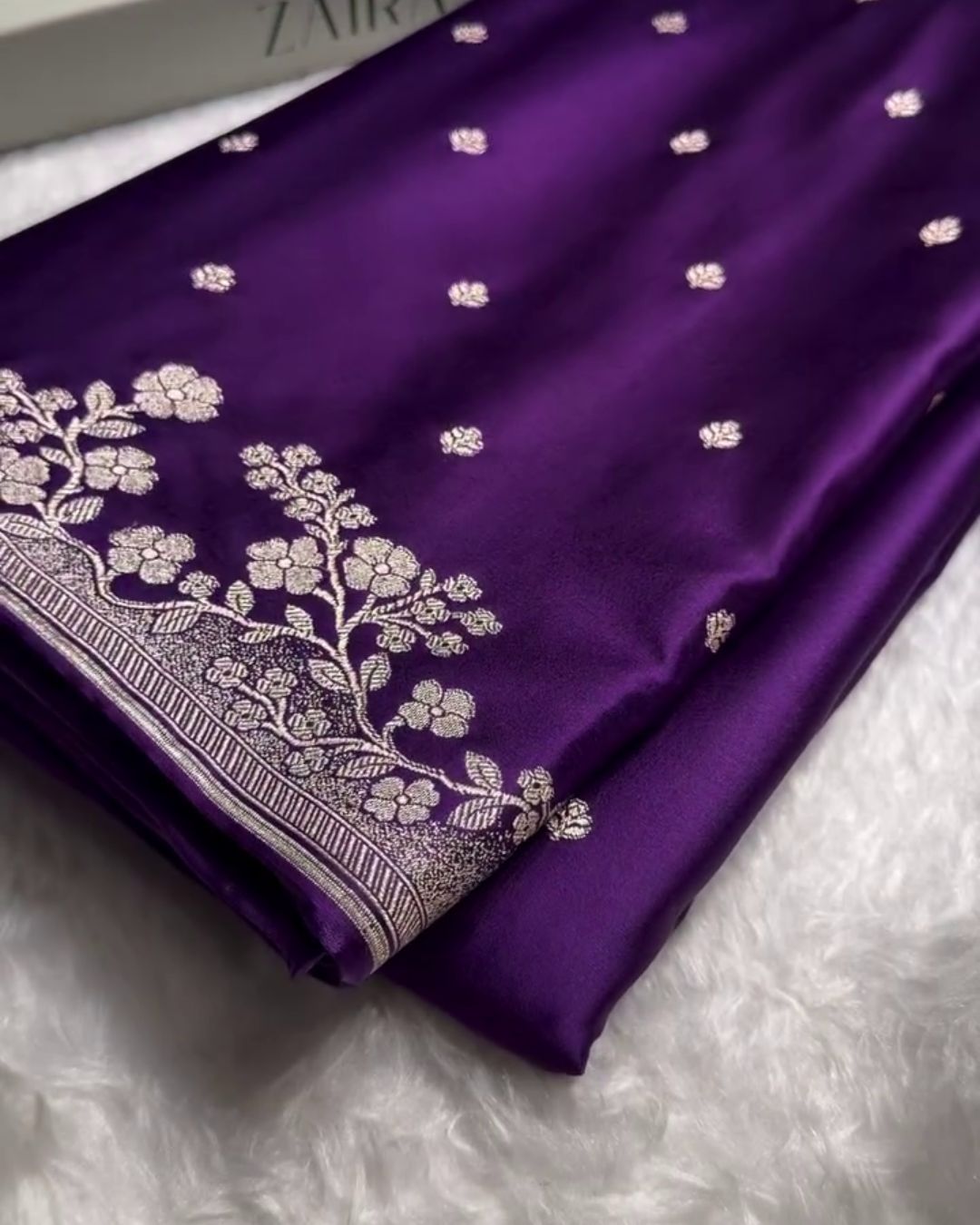 Niyara - Purple Banarasi Satin Saree with Zari Floral Border