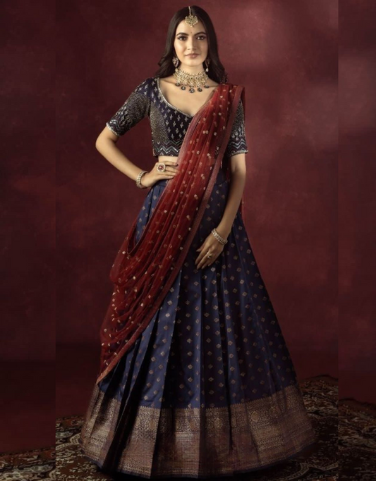 Kavya Dark Blue Kanchipuram Lehenga Choli