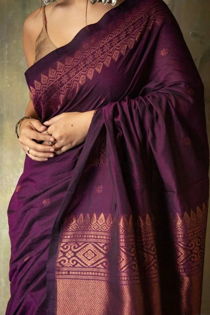 Sunrise Zephyr - Wine Lichi Soft Silk Saree