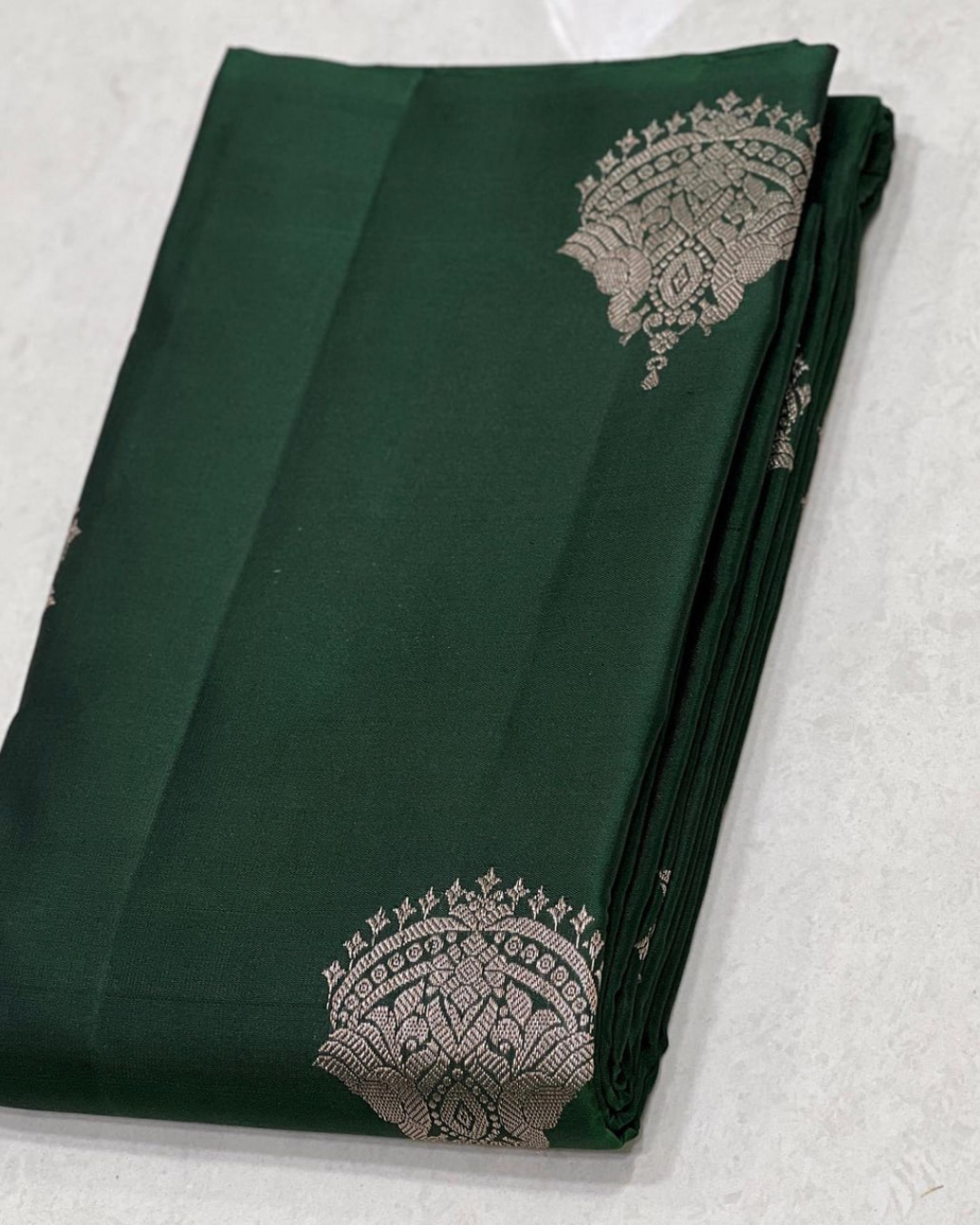 Ishira - Bottle Green Saree with Silver Zari Work