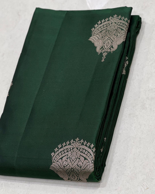 Ishira - Bottle Green Saree with Silver Zari Work