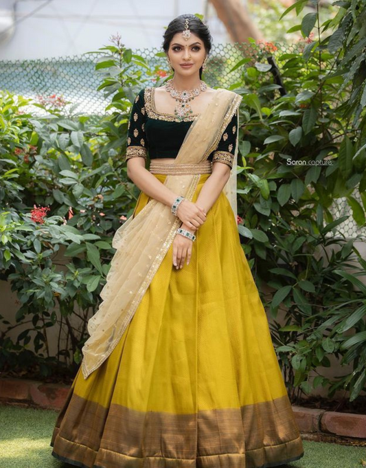 Annu Yellow Kanchipuram Lehenga Choli