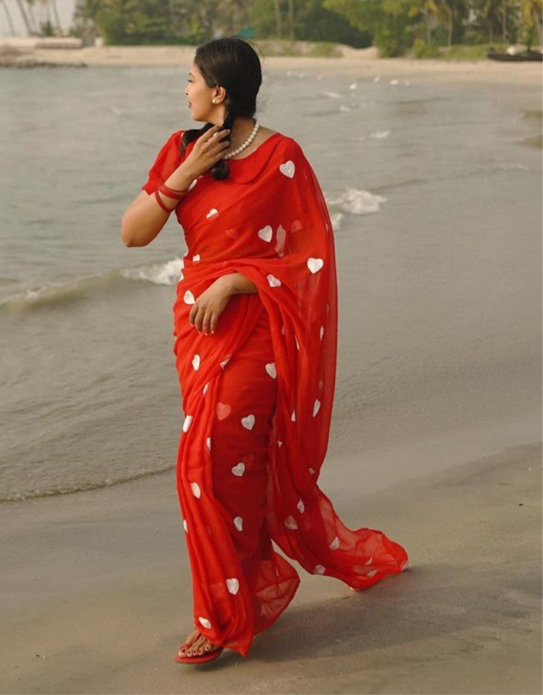 Kerry Red Georgette Silk Saree